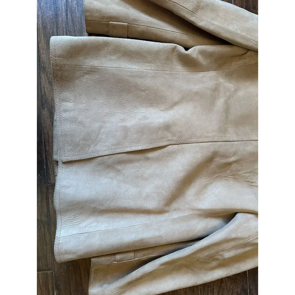 Vtg World Knits Suede Leather Jacket Sz Medium Tan Beige Brown Coat NICE QUALITY